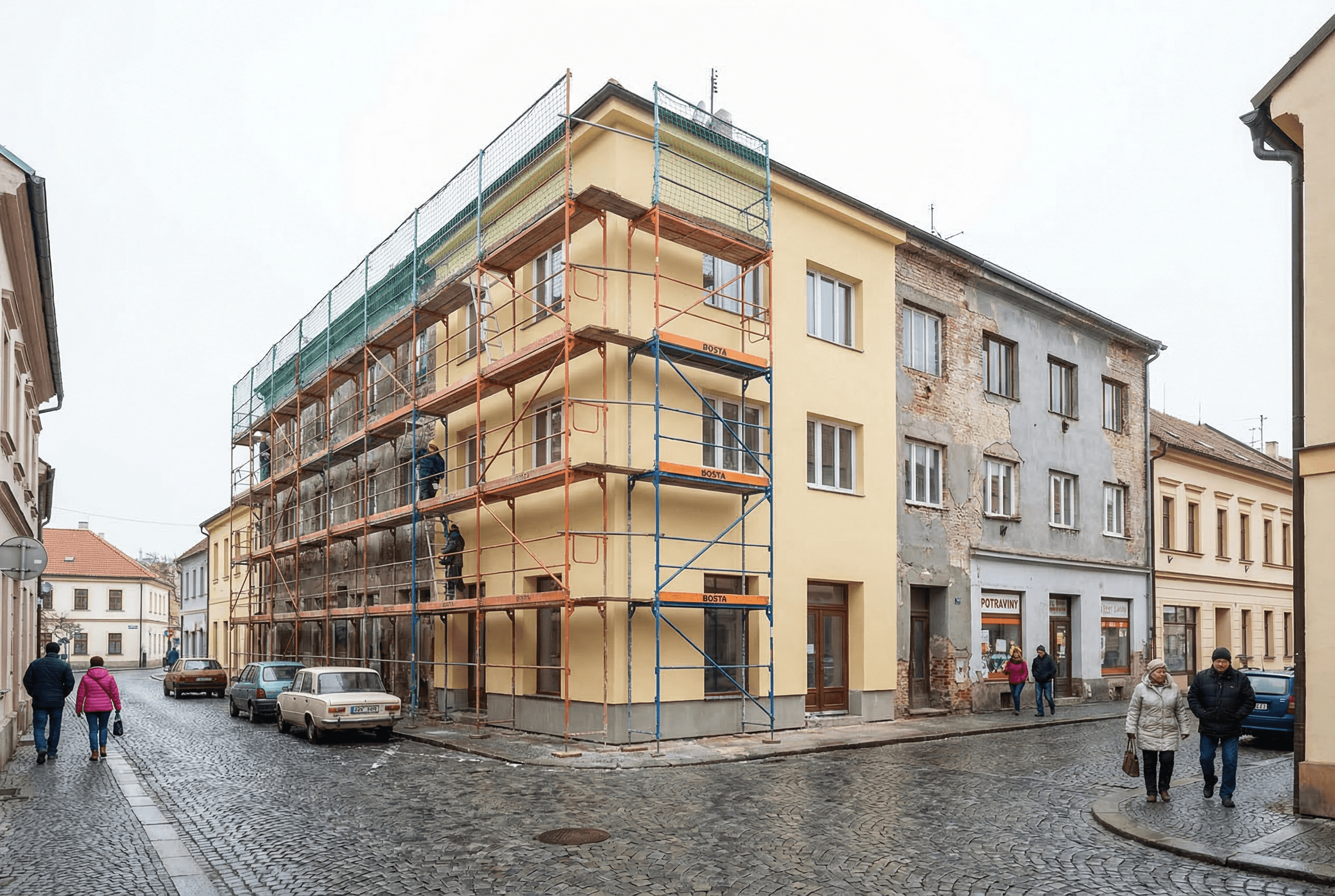 Lešení na bytovém domě