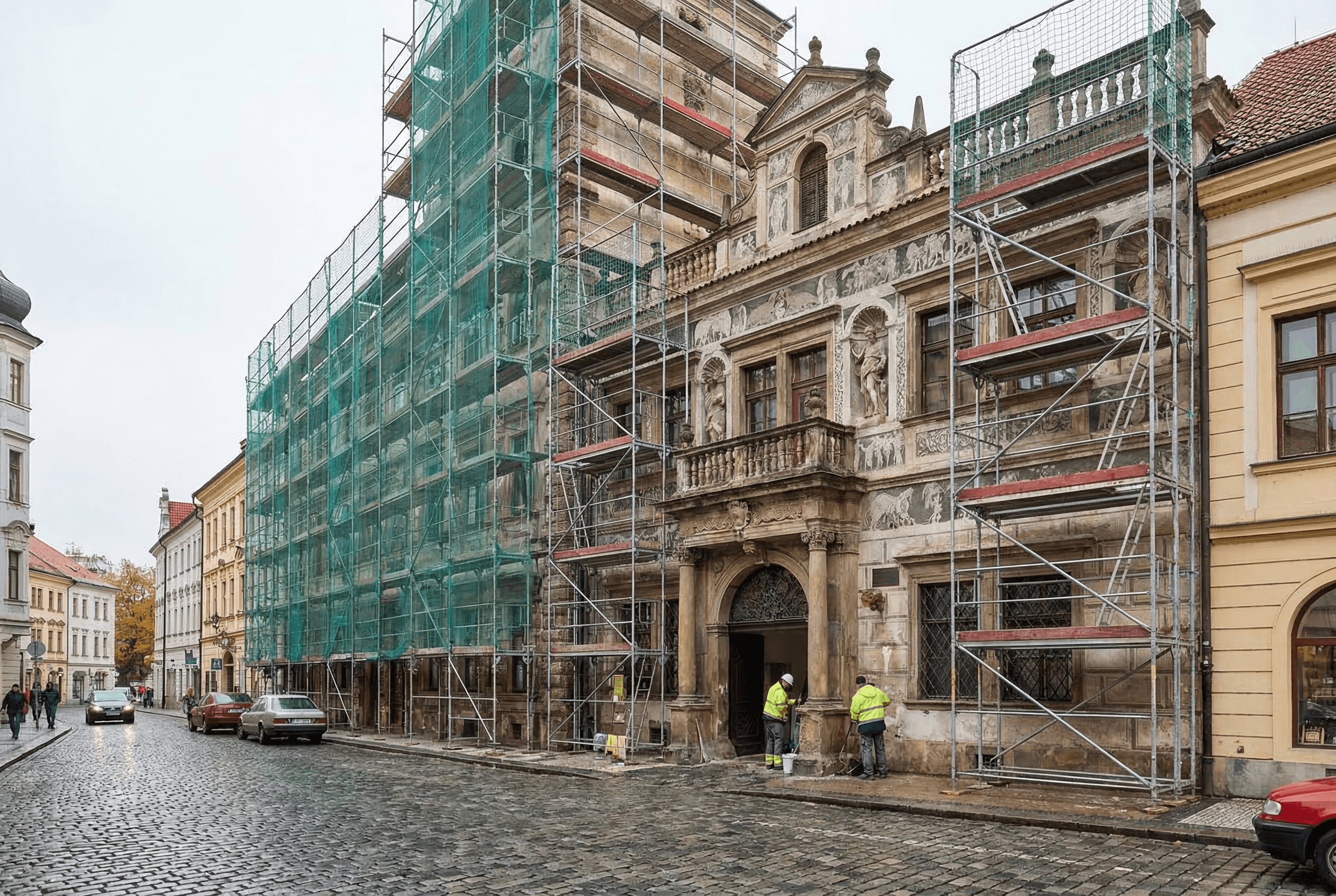 Lešení na historické budově