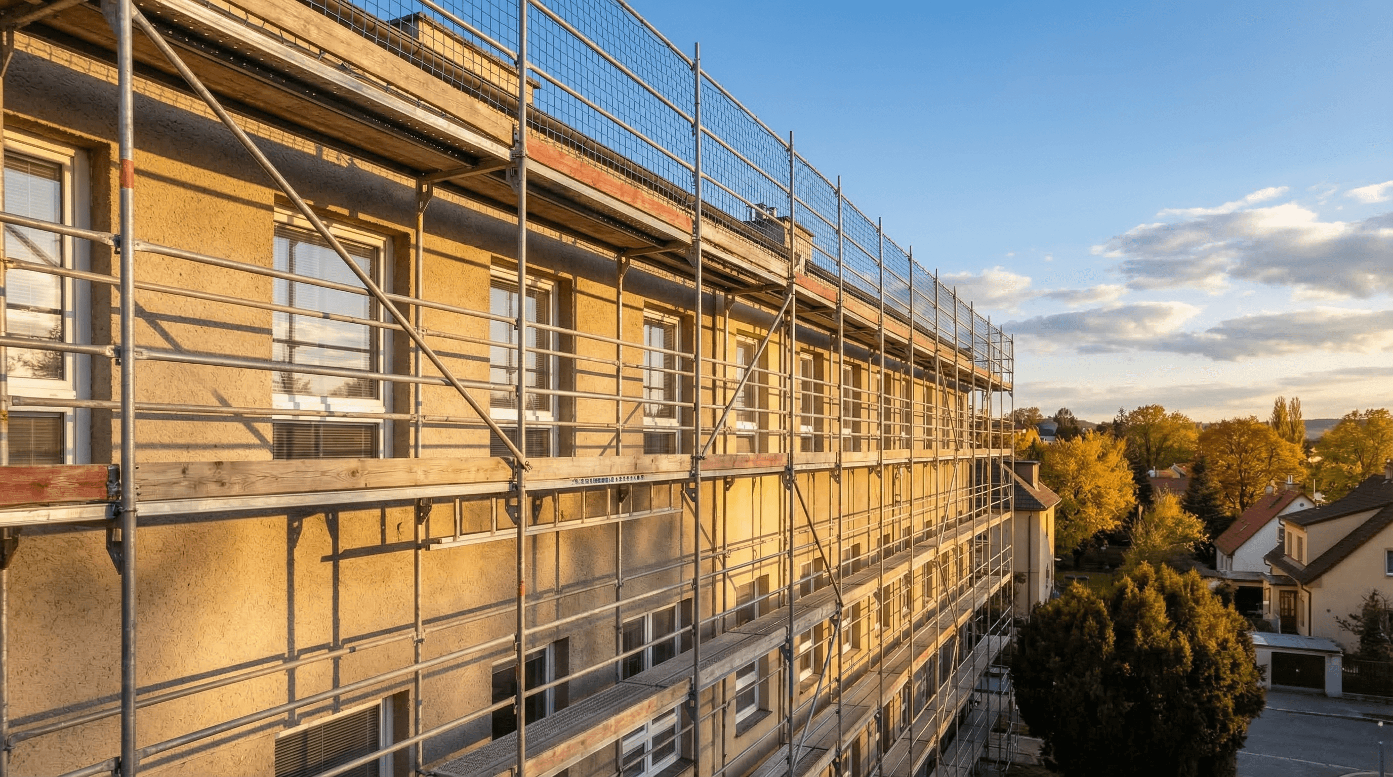 Fasádní lešení na budově — Lešení Pflanzer