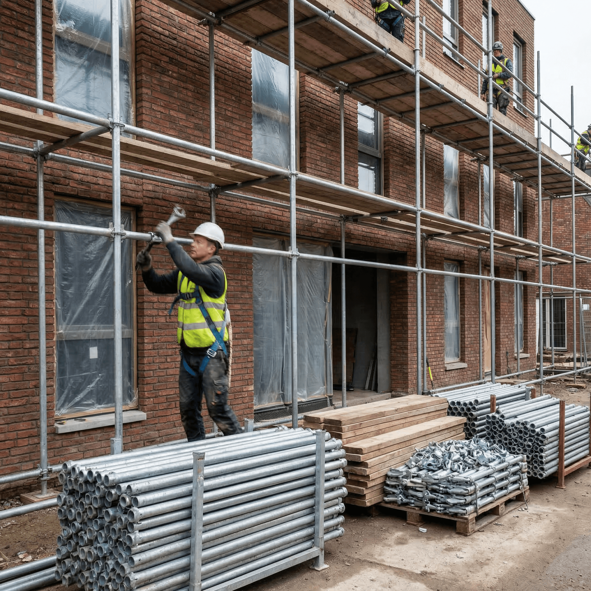 Montáž lešení na stavbě